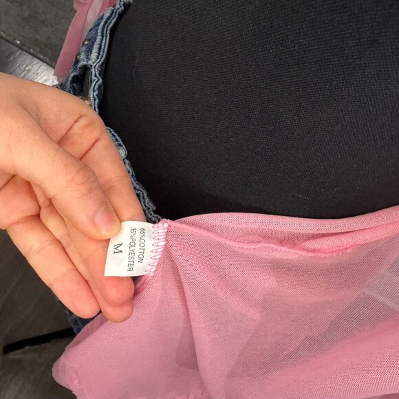 Vintage Lingerie Cami \ Baby Pink Mesh 2000s Y2K Lingerie Cami Slip Dress - Picture 7 of 9